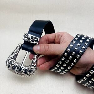 vintage style black American western studded design belt